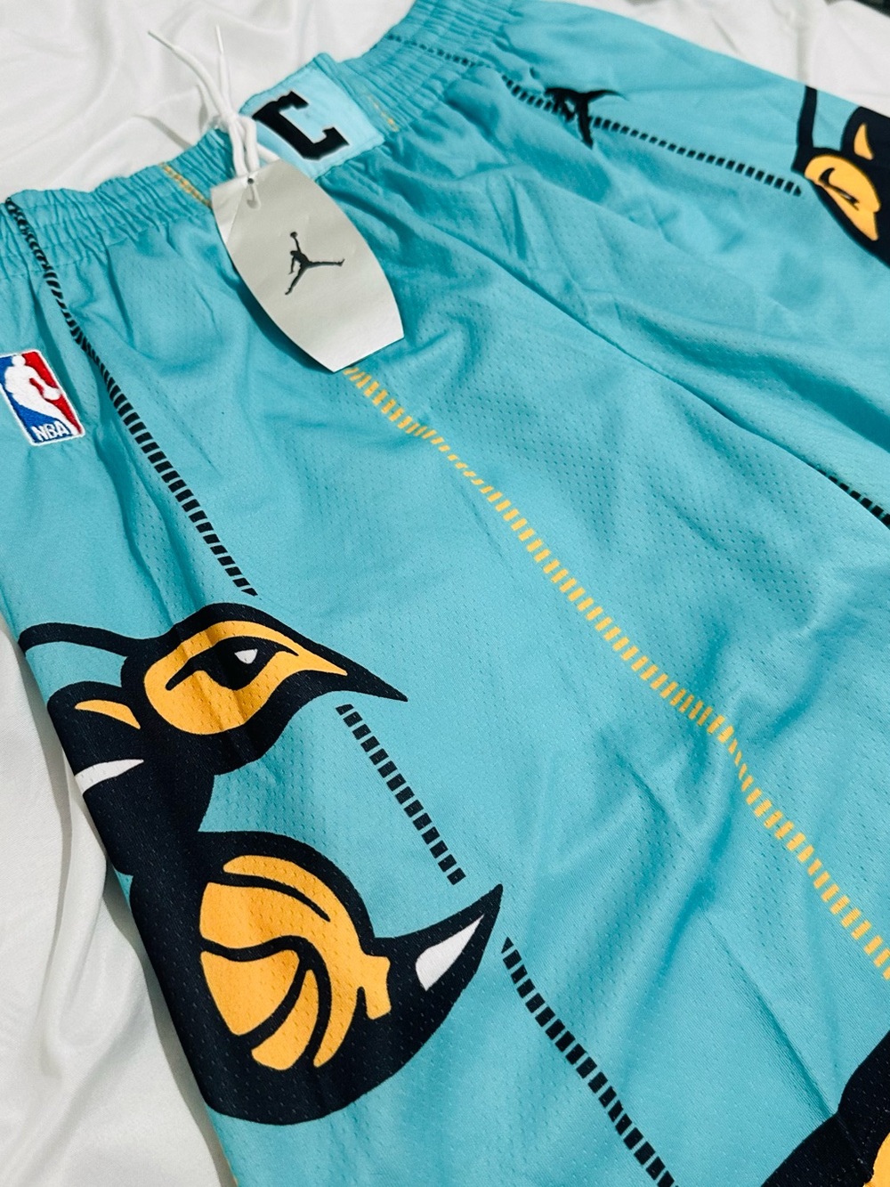 Jordan Charlotte Hornets shorts with black/yellow bird graphic LIMITED EDITION